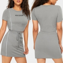 Fashion Letters Printed Short Sleeve Crop Top + Skirt Two-piece Set