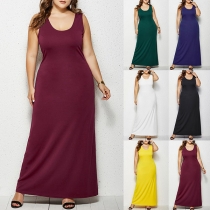 Fashion Solid Color Sleeveless Round Neck Tank Dress