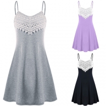 Sexy Backless V-neck Lace Spliced Sling Dress