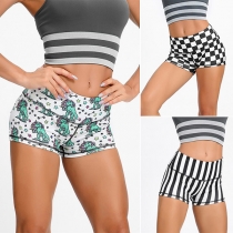Fashion High Waist Printed Sports Shorts