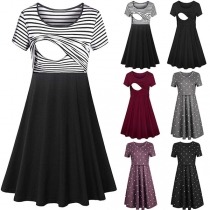 Fashion Short Sleeve Round Neck Breastfeeding Dress