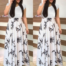 Fashion Short Sleeve Round Neck Printed Spliced Maxi Dress