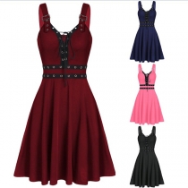 Sexy Backless Lace-up V-neck High Waist Sling Dress