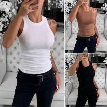Simple Style Solid Coloe Round Neck Slim Fit Tank Top