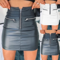 Mode hög midja Slim Fit PU-läderkjol