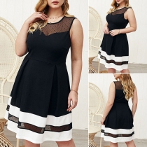 Fashion Contrast Color Gauze Spliced Sleeveless Round Neck Dress