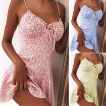 Sexy Backless V-neck Printed Sling Dress