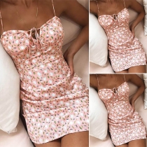 Sexy Backless Lace-up V-neck Printed Sling Dress