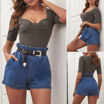 Fashion High Waist Denim Shorts with Waistband