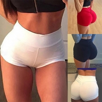 Fashion Solid Color High Waist Yoga Sports Shorts