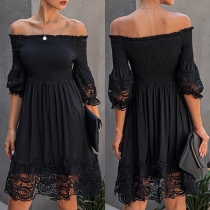 Sexig, off-shoulder klänning med skarv och boat neck
