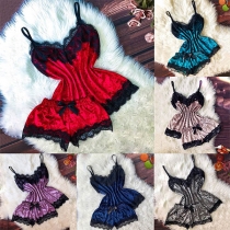 Sexig spetsskarvad V-ringad Sling Top + Shorts Nattkläder Set