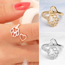 Creatief Ontwerp Hondenpoot & Hartvormige Open Ring