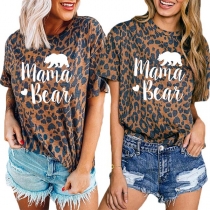 Fashion Leopard Printed Short Sleeve Round Neck T-shirt