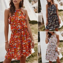 Sexy Off-shoulder Ruffle Hem Printed Sling Dress