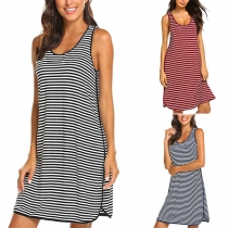 Fashion Sleeveless Round Neck Striped Breastfeeding Dress