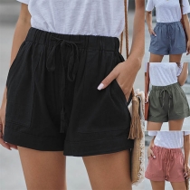 Fashion Solid Color High Waist Wide-leg Shorts