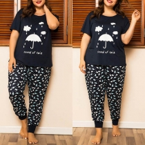 Fashion Printed Short Sleeve T-shirt + Pants Two-piece Set