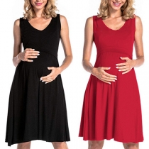 Fashion Solid Color Sleeveless Round Neck Breastfeeding Dress