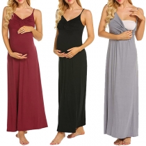 Sexy Backless V-neck Solid Color Sling Maternity Dress