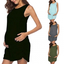 Fashion Solid Color Sleeveless Round Neck Maternity Dress