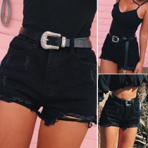 Fashion High Waist Ripped Denim Shorts(It's no belt.)