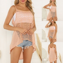 Sexy Backless High-low Hem Hollow Out Sling Top