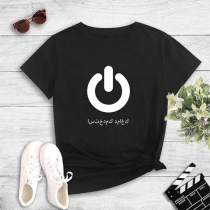 Fashion Short Sleeve Round Neck Button Printed T-shirt