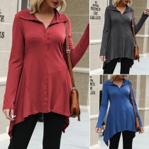 Fashion Solid Color Long Sleeve Irregular Hem Cardigan
