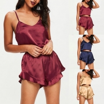 Sexy Backless V-neck Sling Top + Shorts Nightwear Set