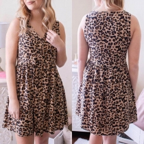 Fashion Sleeveless V-neck Leopard Printed T-shirt