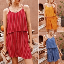 Sexy Backless High Waist Striped Sling Romper