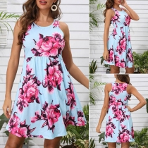 Fashion Sleeveless Round Neck Printed Dress