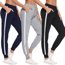 Fashion Contrast Color Elastic Waist Sports Pants