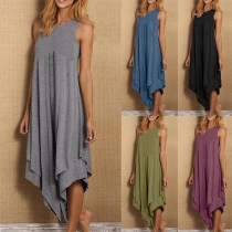 Fashion Solid Color Sleeveless Round Neck Irregular Hem Dress