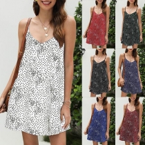 Sexy Backless V-neck Printed Sling Dress