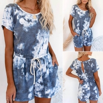Fashion Tie-dye Printed Short Sleeve Round Neck Romper