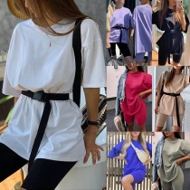 Fashion Shorts Sleeve T-shirt + Shorts Two-piece Set with Waistband