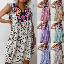 Fashion Printed Spliced V-neck Loose Leopard Dress