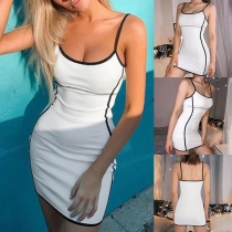 Sexy Backless Contrast Color Slim Fit Sling Dress