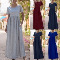 Fashion Solid Color Short Sleeve Round Neck Dress