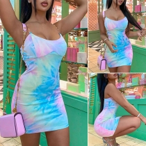 Sexy Backless Tie-dye Printed Slim Fit Sling Dress