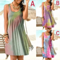 Fashion Sleeveless Round Neck Tie-dye Printed Dress