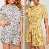 Sexy Backless Short Sleeve High Waist Printed Romper