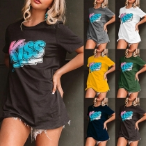 Fashion Letters Printed Short Sleeve Round Neck T-shirt
