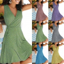 Sexy V-neck Sleeveless Printed Dress