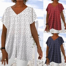 Fashion Short Sleeve V-neck Loose Printed Top