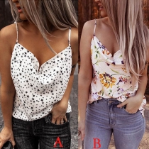 Sexy Backless V-neck Printed Sling Top