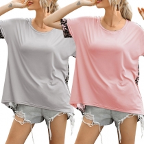 Fashion Leopard Spliced Short Sleeve Round Neck T-shirt
