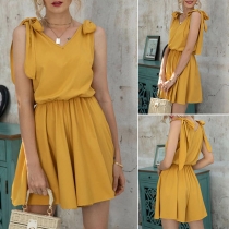 Fashion Solid Color Sleeveless V-neck Lace-up Romper